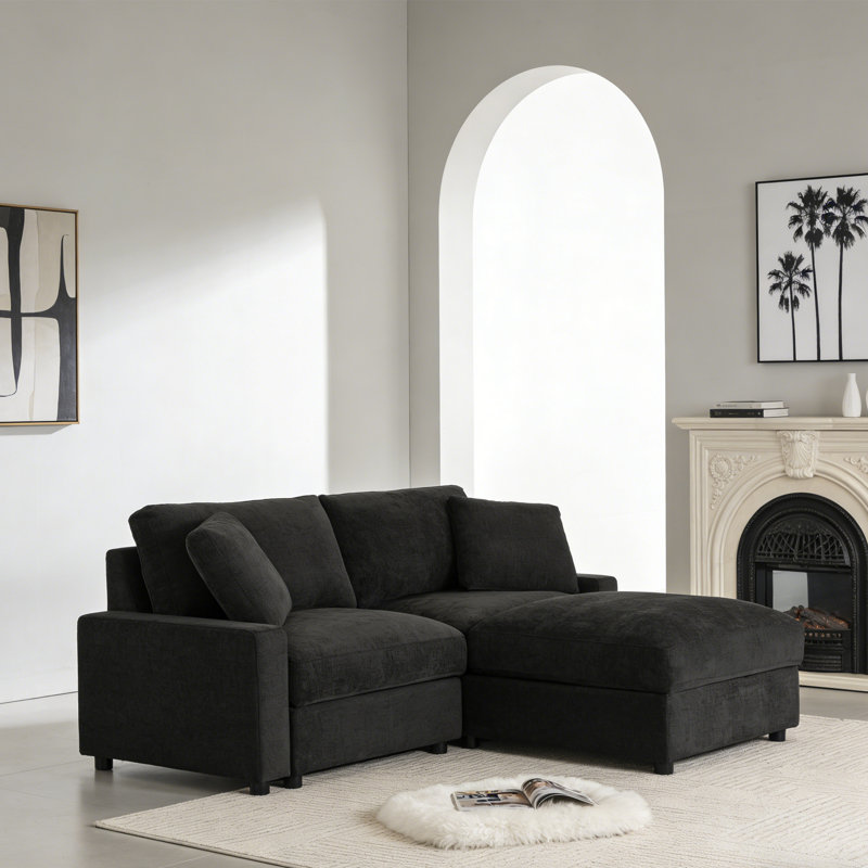 Canapé modulaire en forme de L de 72 po de largeur avec rangement et canapé-lit Comfy Cloud, Noir