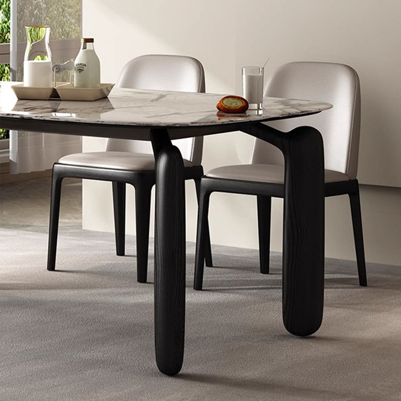 Ensemble de table de salle à manger simple en marbre massif et bois massif de luxe., H 29,9 po x L 63 po x l 35,4 po