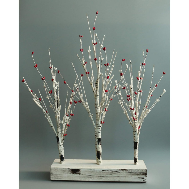 Battery Operated W/Timer Illuminated Pip Berry Tree Centerpiece Lighted Three Trees Tabletop LED Lights