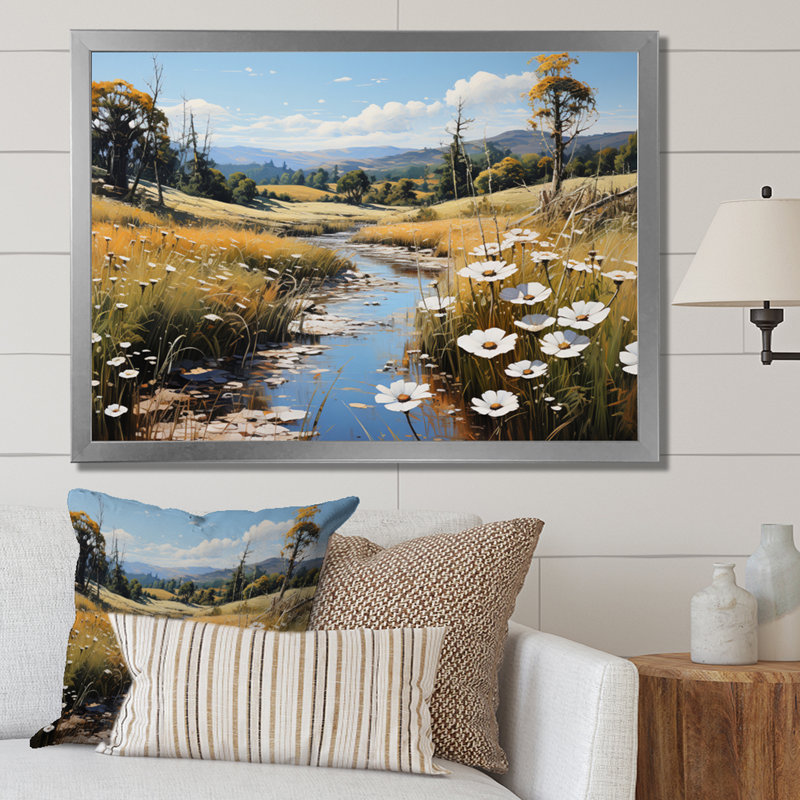 «Meadow Whispers», impression pastorale sur toile, Cadre photo argenté, H 16 po x l 32 po