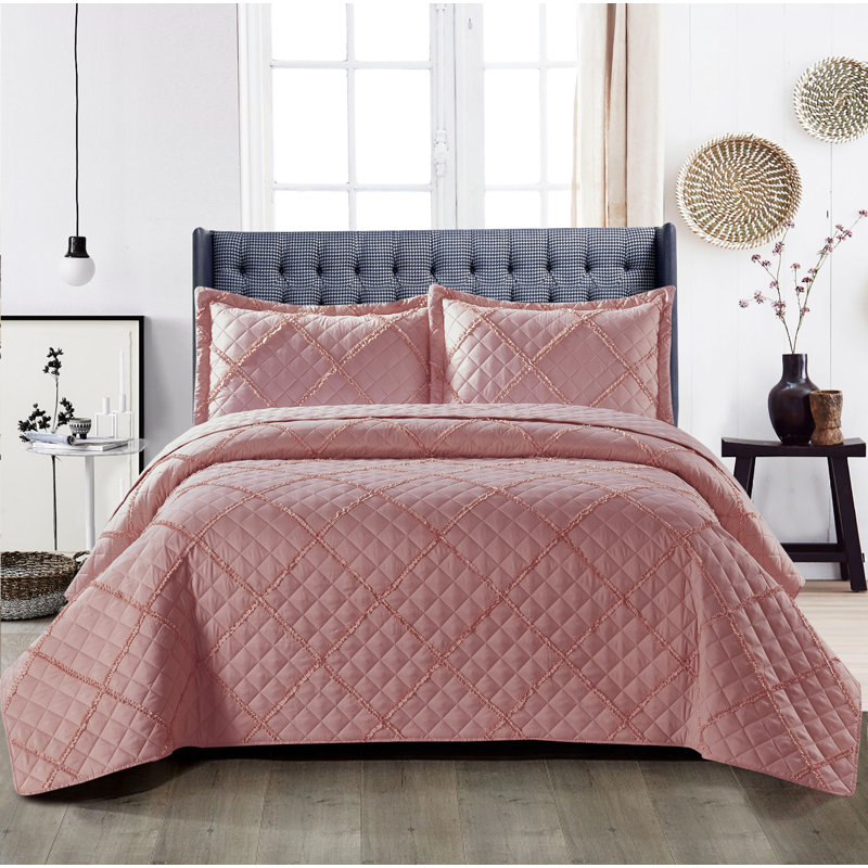 Fairdale Polyester Bedspread with Pillow Shams Included, 250 x 270 cm Bedspread - 2 Shams, Rose