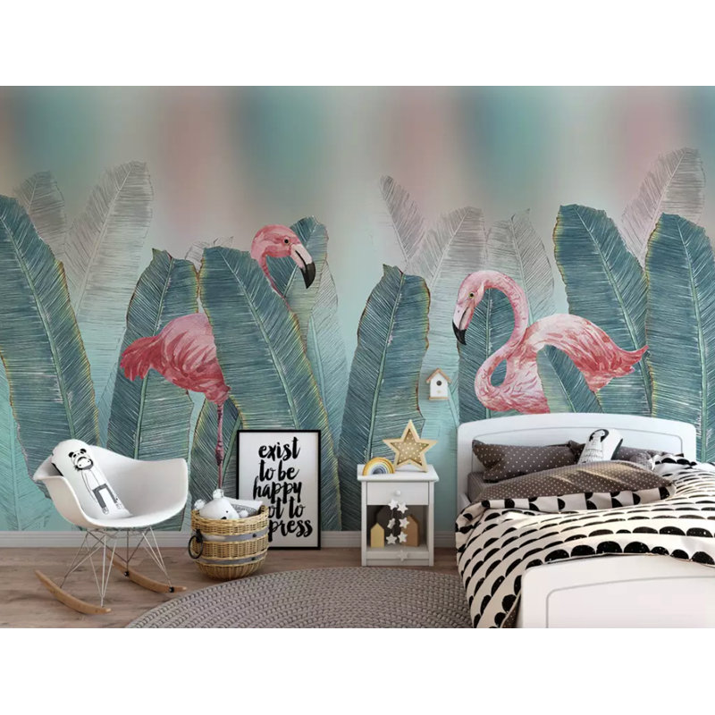Papier peint amovible texturé Flamingo Banana Leaf, l 55 po x L 35 po