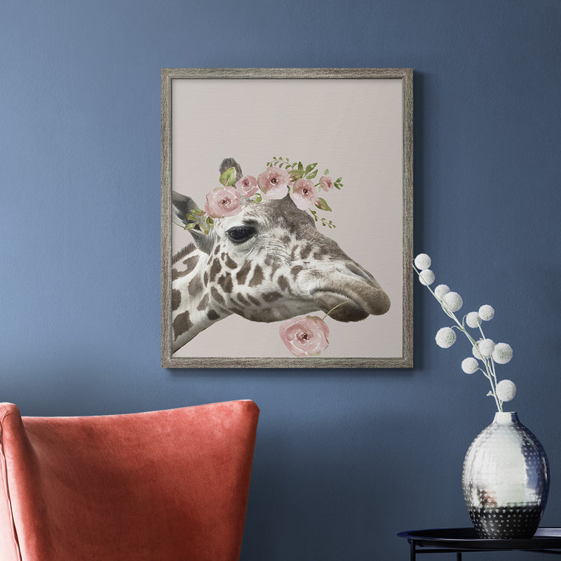 Peek A Boo Giraffe II, toile encadrée de qualité supérieure - prête à être accrochée, Argent patiné, H 24 po x l 20 po