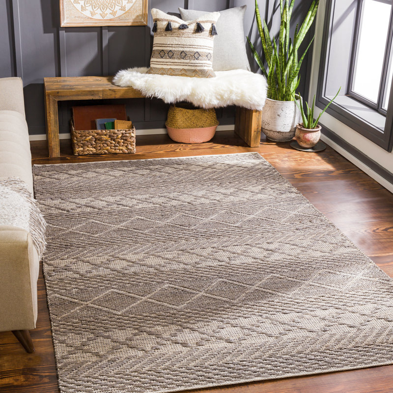 Tapis gris moyen en laine tissé à la main Colin, Rectangle 5 pi x 7 pi 6 po