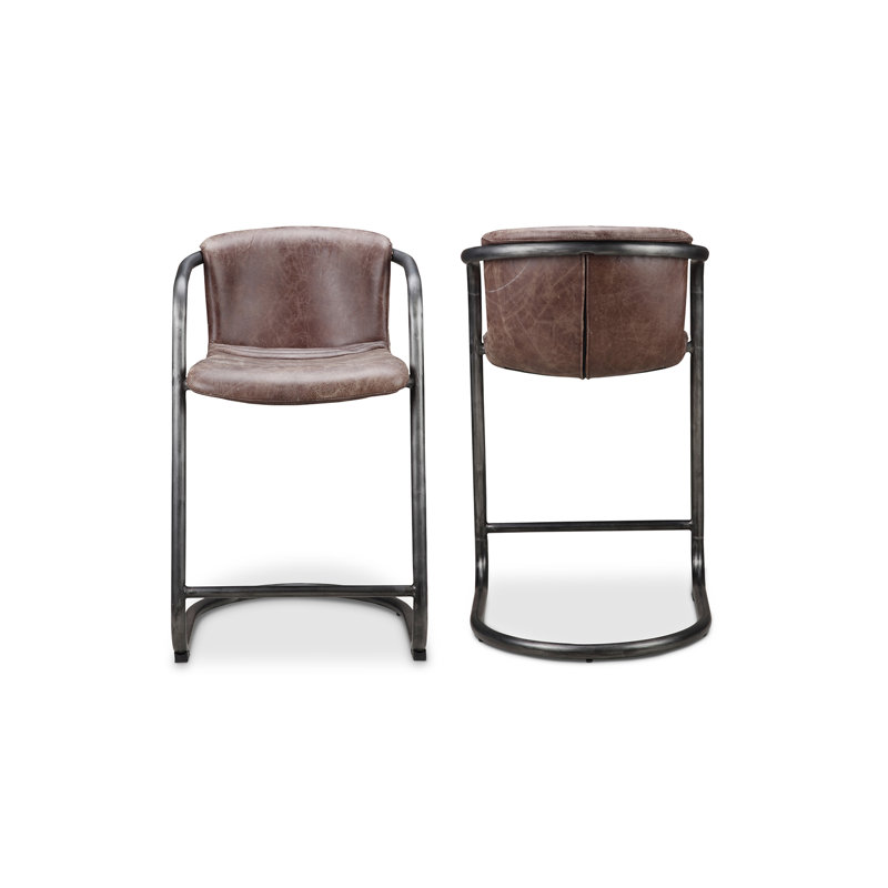 Freeman Bar Stool, Counter Stool (25" Seat Height), Brown Genuine Leather