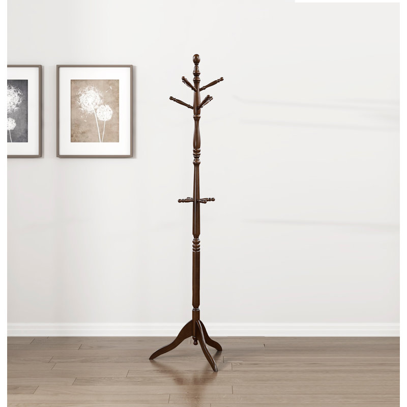 Classic Coat Rack Solid Wood, 10 Hooks Coat Hanger Stand Entryway Home Furniture 1pc, Dark Brown