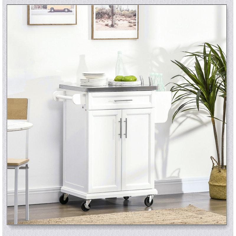 Chariot de cuisine polyvalent avec plateau en acier inoxydable, tiroir, porte-serviettes et support à épices pour un rangement et une mobilité efficaces