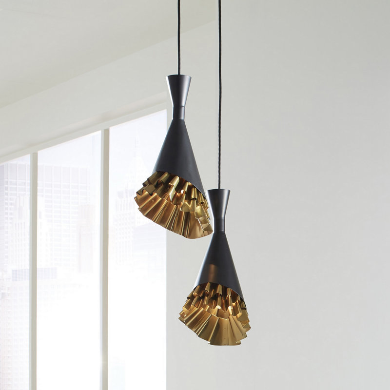 Ruffle 1 - Light Unique Cone Pendant, Black/Brass