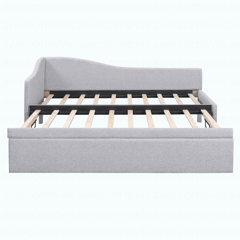 Twin Size Upholstered L-Shaped Upholstered Daybed with Pop Up Trundle, Gray, Gray