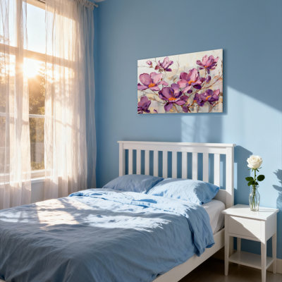 Tableau mural en toile tendue représentant un magnolia violet, idéal pour le salon, la chambre à coucher ou la décoration intérieure.
