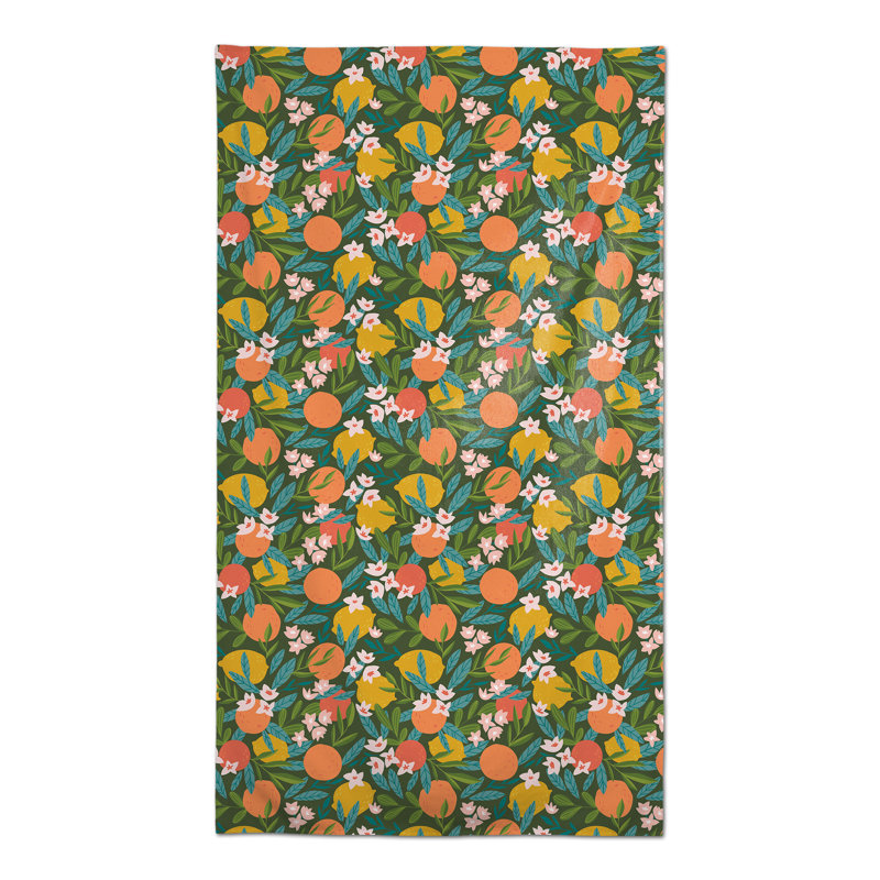 Citrus Fruit Black 3 Tablecloth, Green