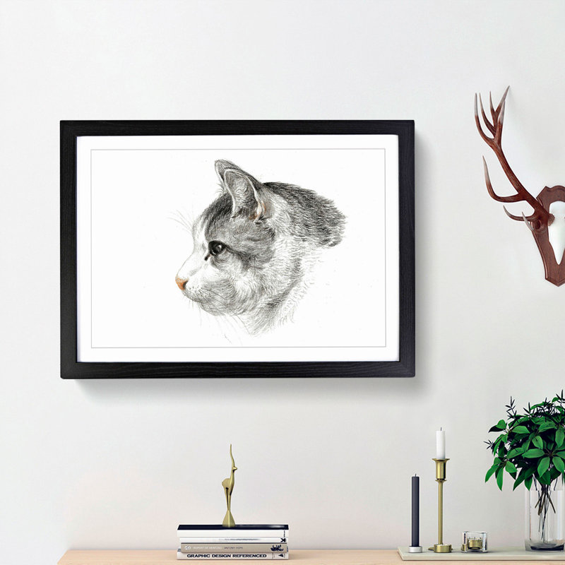 Portrait of a Cat by Jean Bernard - Picture Frame Drawing Print, 36cm H x 48cm W x 2cm D, Black Framed