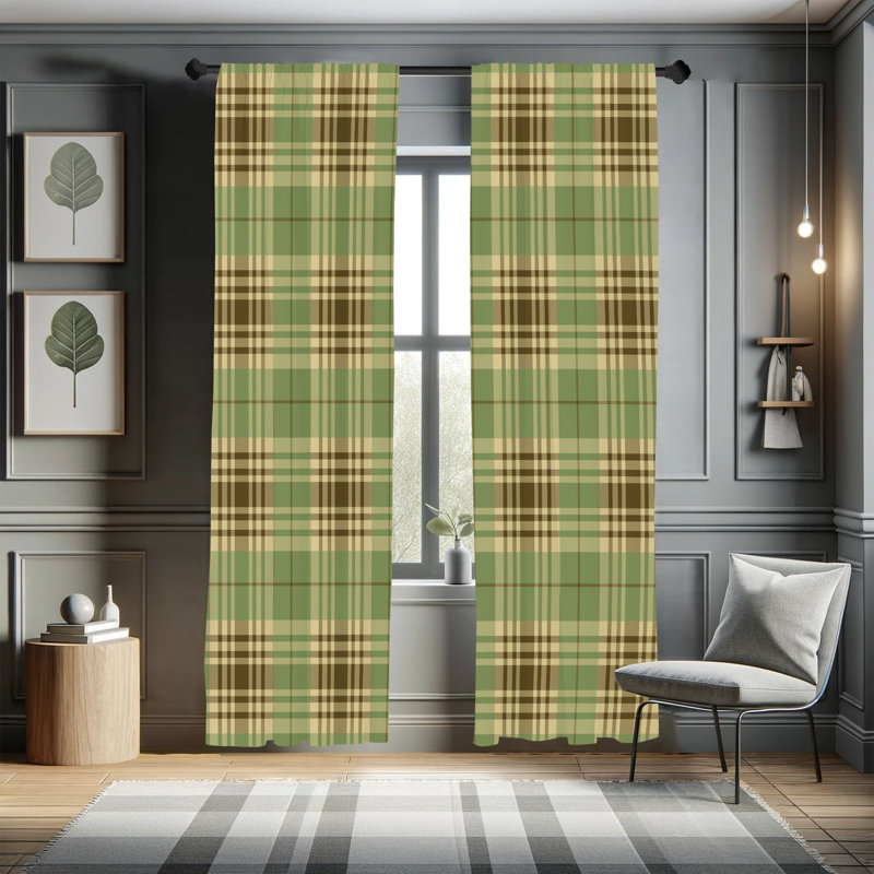  Checkered Curtains, Plaid Tartan English Tile, 56" W x 63" L, Pale Rust
