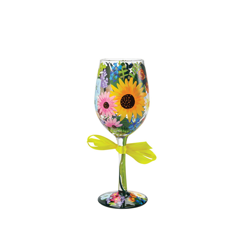 Verre à vin peint à la main 9 po Lolita Wildflowers