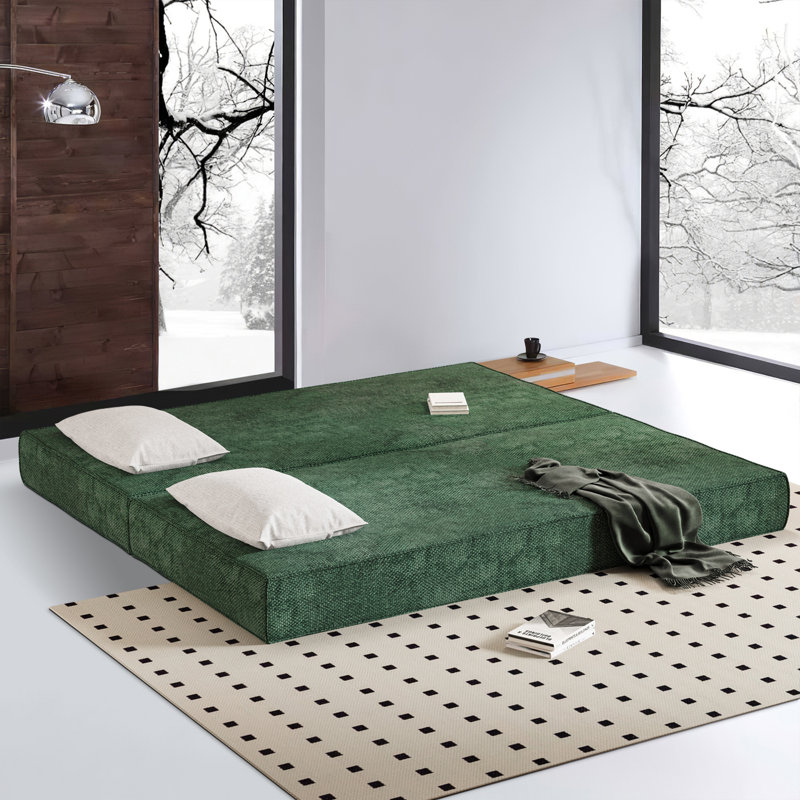 Canapé-lit à accoudoirs carrés en chenille 80 po Colerain, Vert