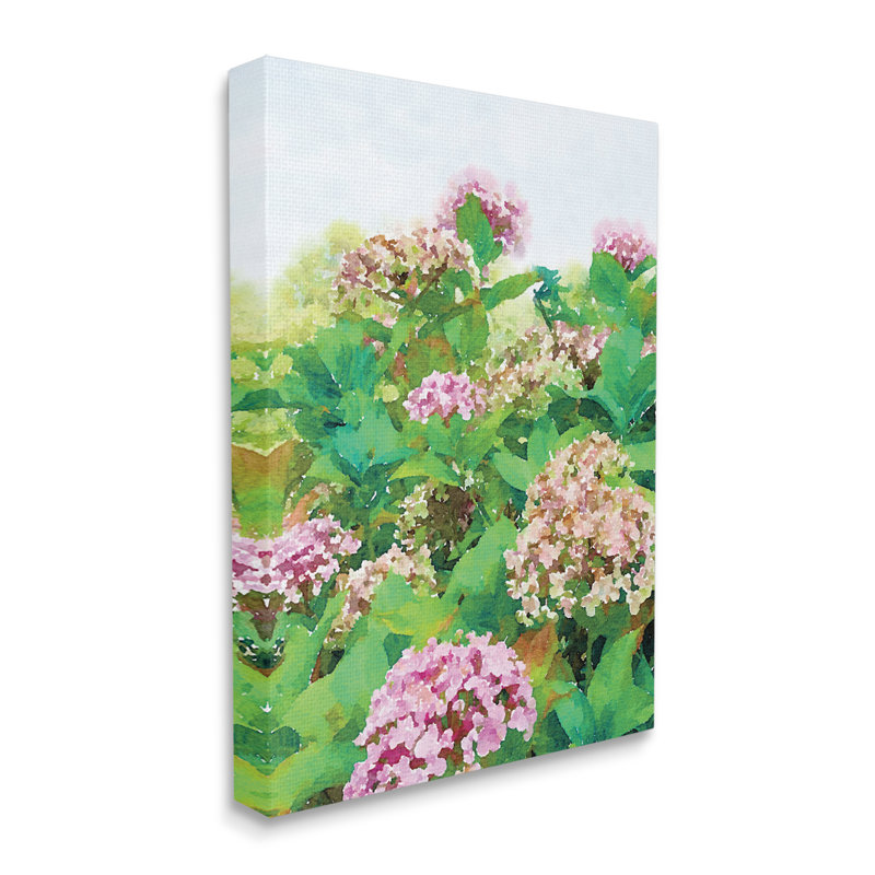 Buisson de géranium rose dans un champ de ciel clair - peinture, Toile tendue, H 40 po x l 30 po x P 1,5 po