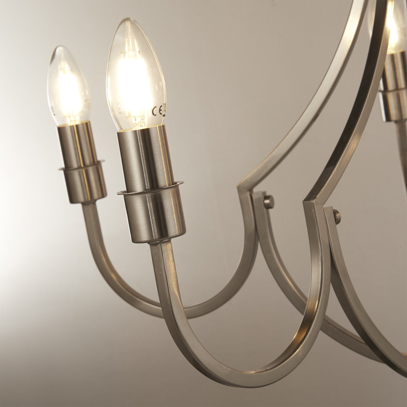Bowersville - Light Candle Style Pendant, Satin Silver, 57cm H x 65cm W, 5