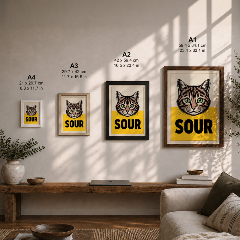 Sour Cat Pop Art - Framed Print, A4 - 29.7 x 21.0 cm, White