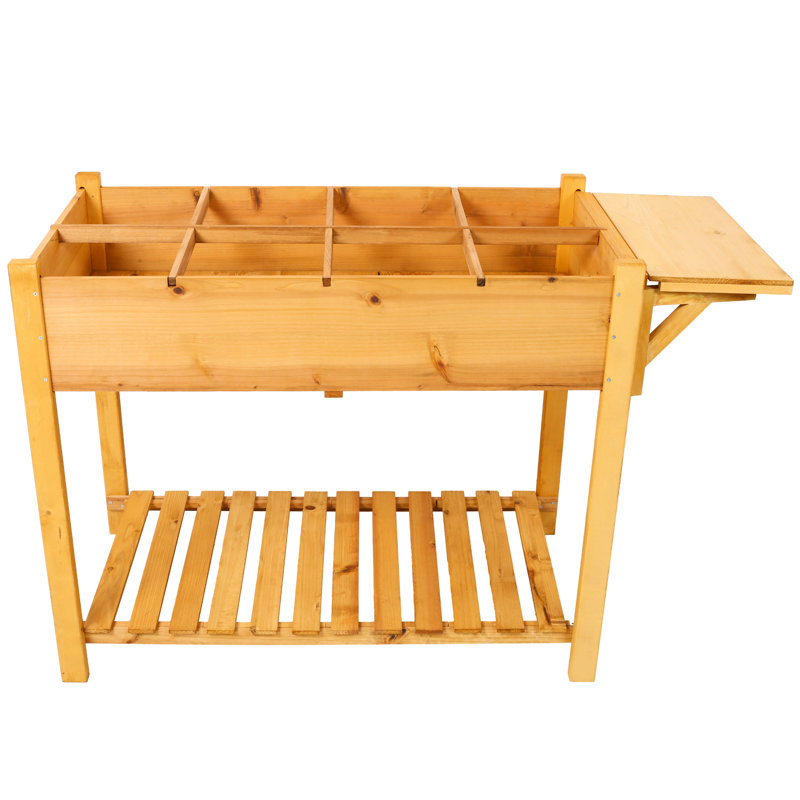 Lit horticole avec table pliable et trous de drainage pour plantes, Naturel