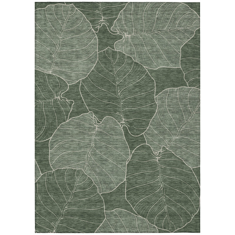 Machine Washable Indoor/Outdoor Chantille ACN2506 Floral Rug, Basil, Rectangle 3' x 5'