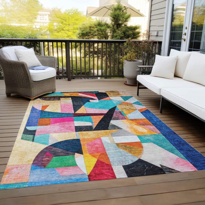 Machine Washable Indoor/Outdoor Xhevrie Blue Rug, Rectangle 2'6" x 3'10"