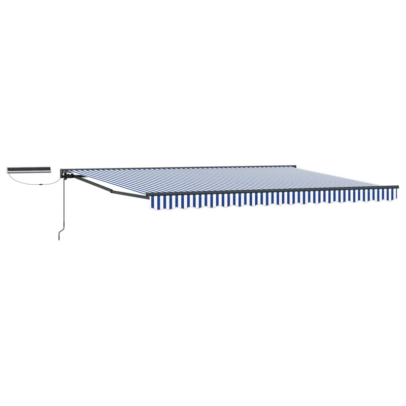 VidaXL Polyester Cover Retractable Patio Awning, Striped, Blue/White/Black, 400cm W x 300cm D