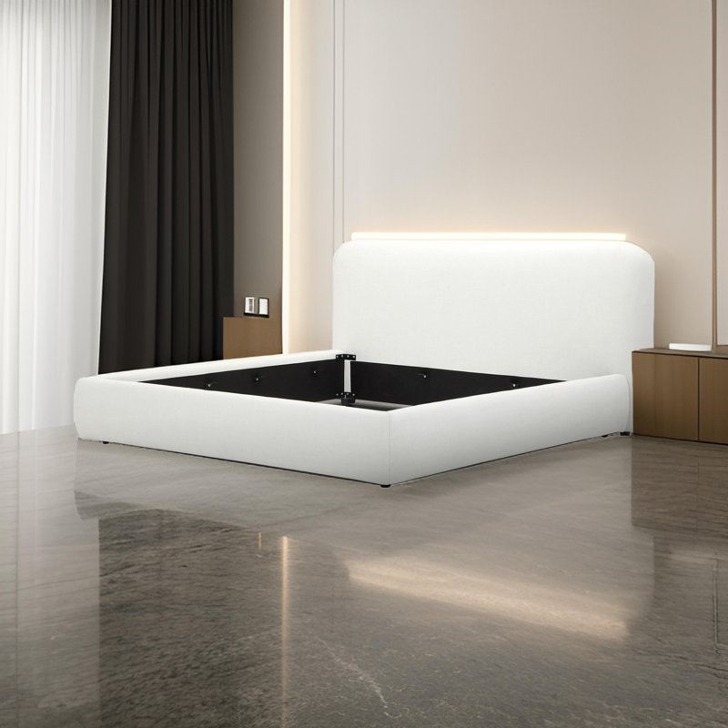 Lit Isid Cid, revêtement en polyester ivoire, rembourrage en mousse, structure en métal, Grand