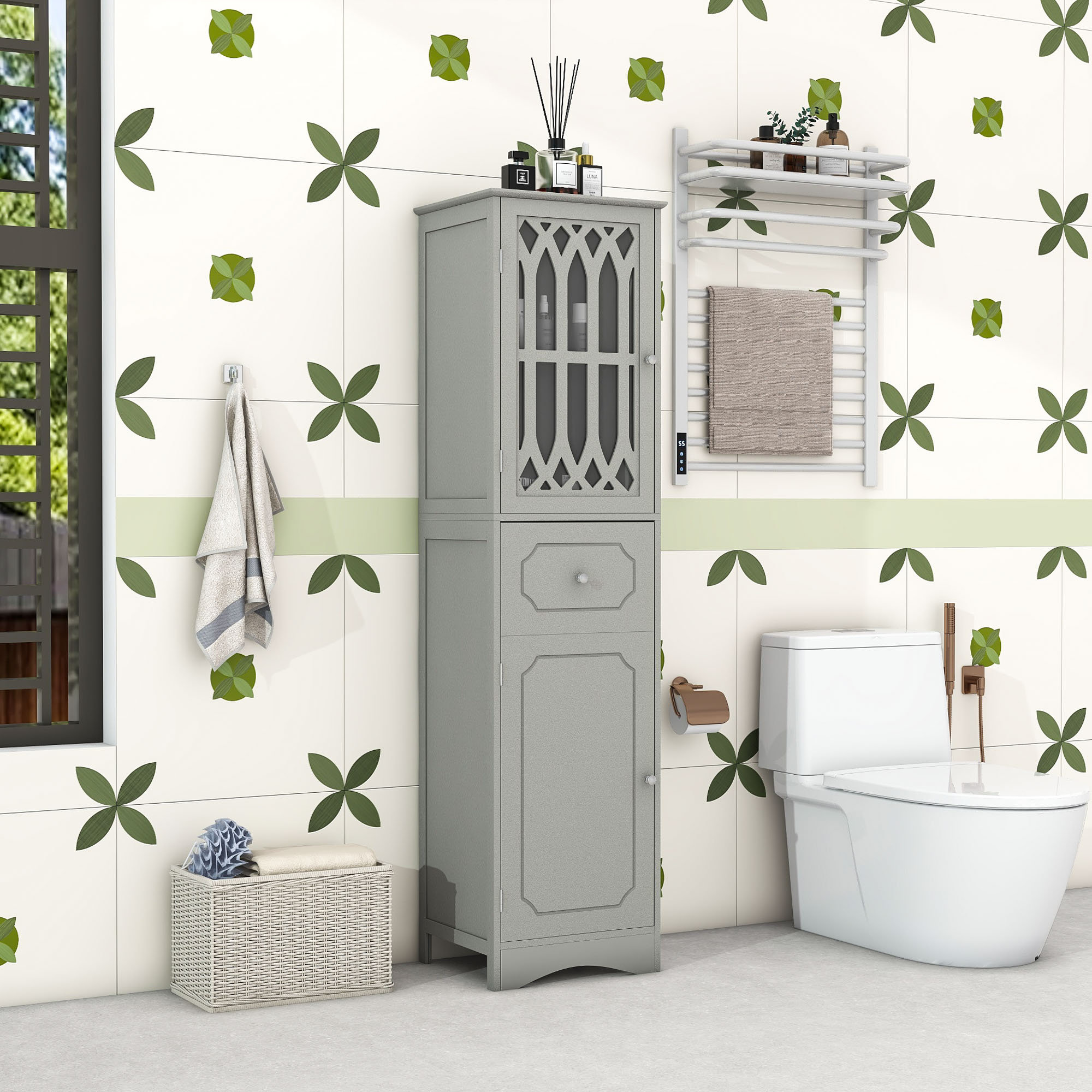 Lark Manor™ Tall Bathroom Cabinet with Acrylic Doors Cabient, Drawer ...