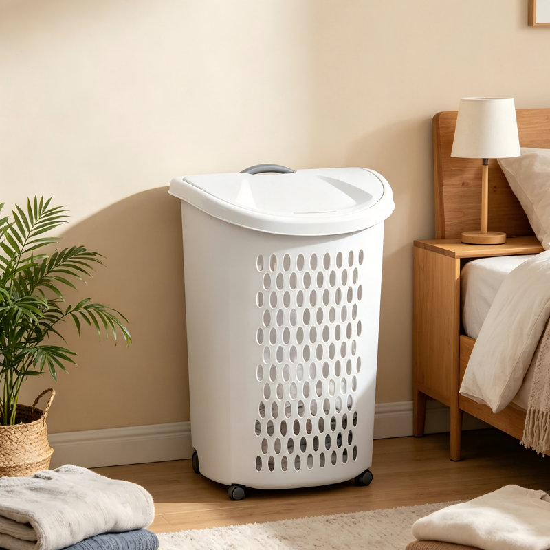 Portable Home Laundry Basket — Thickened White Plastic With Built-In Wheels And Handles; Effortlessly Store And Move Clothing