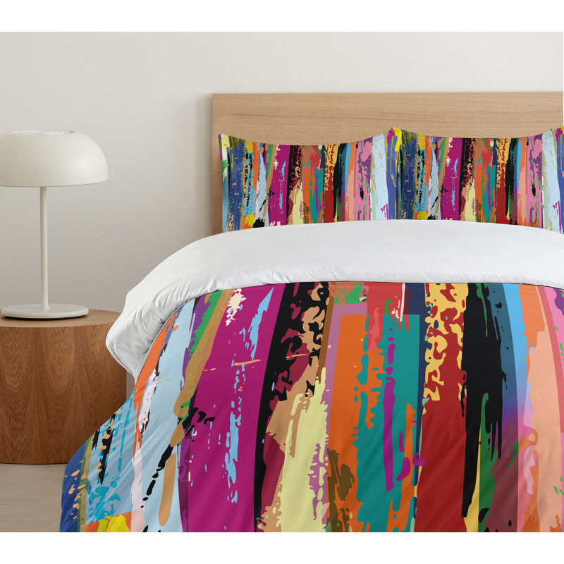 King Size Multicolored Abstract Microfiber Duvet Cover Set