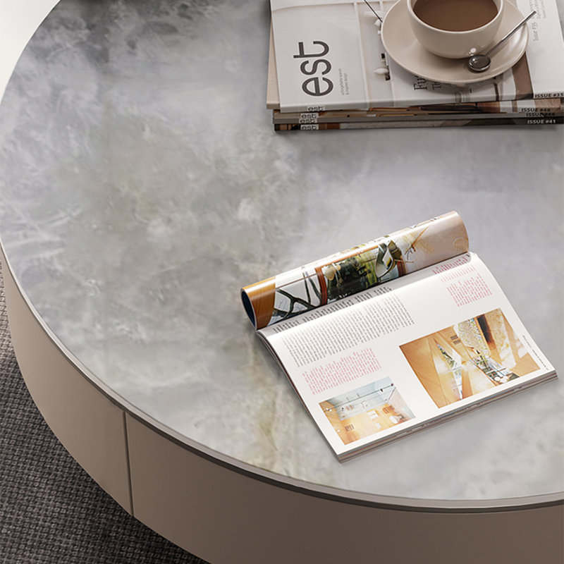 Table ronde en pierre Minimalist Light Luxury, H 14,2 po x L 39,4 po x l 39,4 po