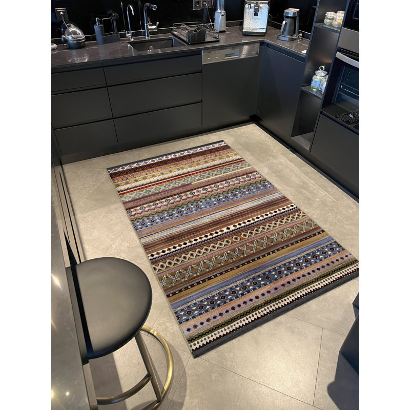 Tapis décoratif moderne à motifs géométriques multicolores, Rectangle 3 pi 11,24 po x 5 pi 10,87 po