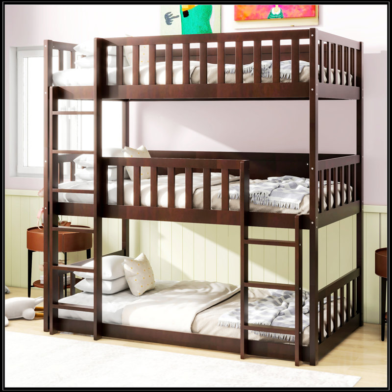 Twin Size Triple Rubber Wood Bunk Bed