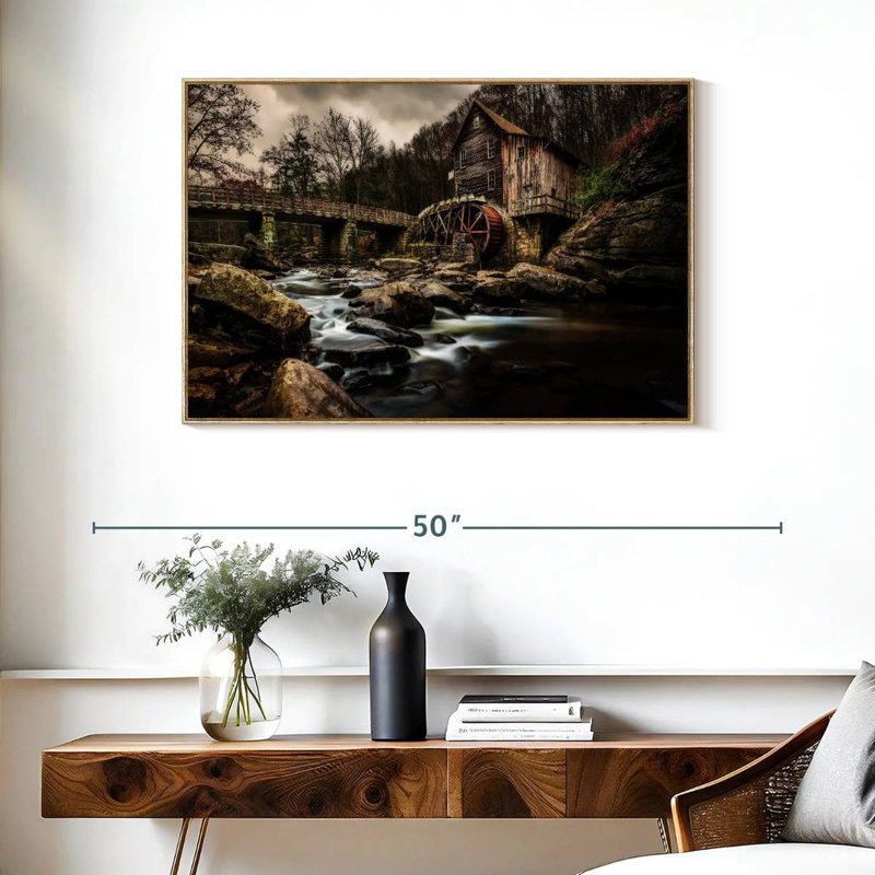 Moulin à charbon au parc Babcock, Cadre flottant en bois naturel, 37 po x 25 po