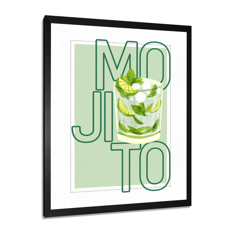 Mojito Traditional Cuban Punch III - Art mural cocktails, H 20 po x l 12 po x P 1 po, Toile encadrée noire simple