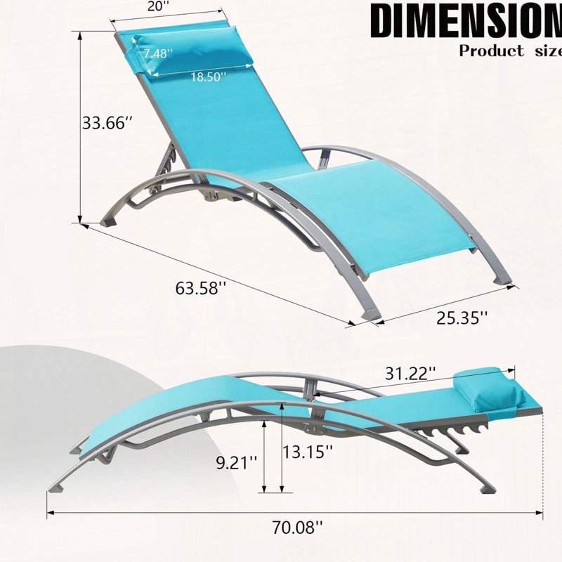 Ensemble de 2 chaises longues de piscine inclinables à 5 positions, Bleu lac