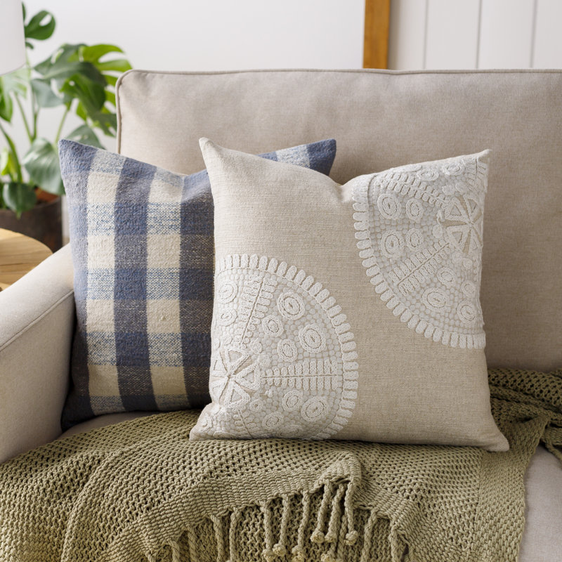 Embroidered Down Throw Pillow, 20" x 20"