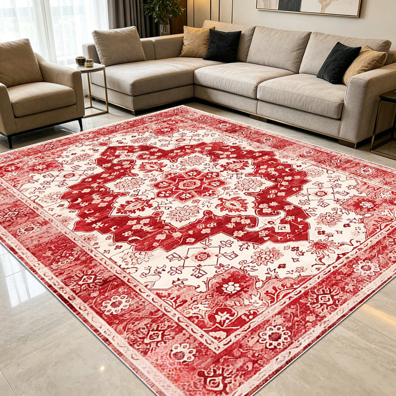 1PC Vintage Burgundy Cream Persian Medallion Floral area rugs for Living Room, Soft and Comfortable, Suitable for all seasons, easy-to-maintain, machine washable Indoor floor mat, Under Table Farmhouse suitable for dining room, bedroom, entryway.