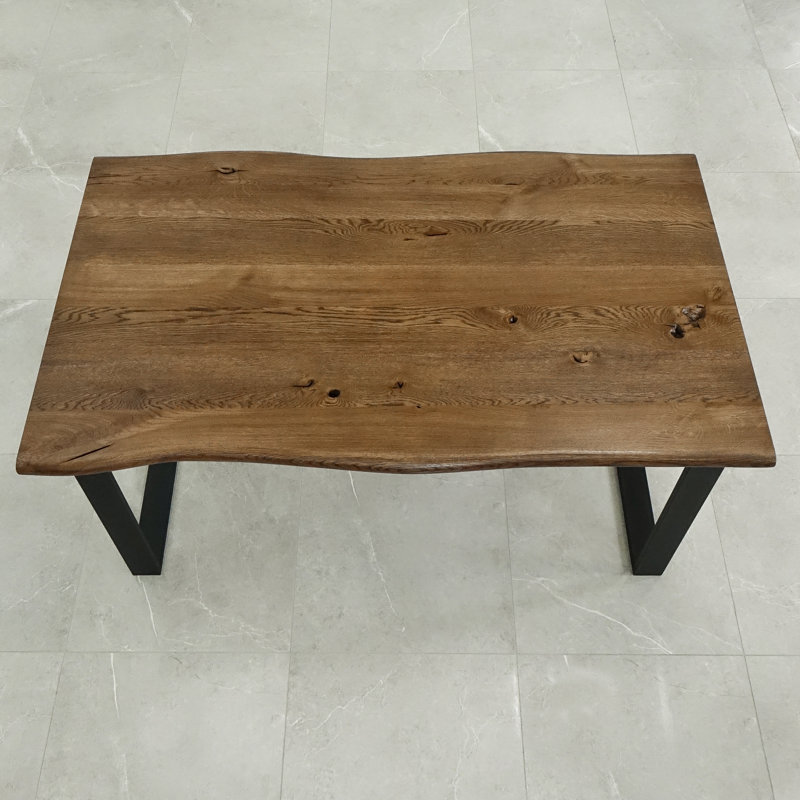 Nix Oak Unfinished Solid Wood Top Metal Base Dining Table, H75 x L120 x W80cm, Brown Oil