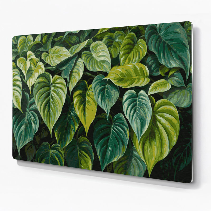 Art mural hawaïen en métal vert Philodendron, H 11 po x l 14 po