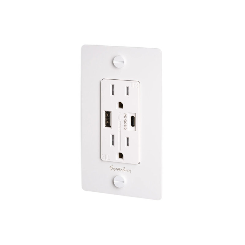1G Combination Duplex Outlet And USB-A + C Charger / With Logo , White