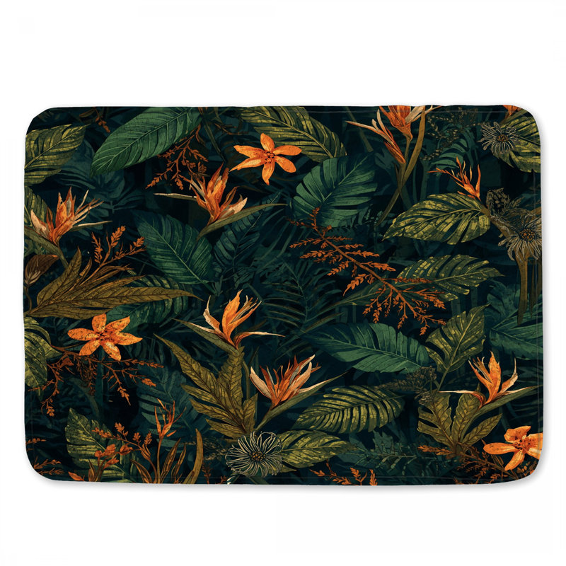 Tropical Foliage Pattern Bath Mat, 34in W x 21in L