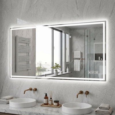 48"x24" Lighted Anti-Fog LED Bathroom Mirror –3 Color Dimmable Lighting, Horizontal/Vertical Wall Mount