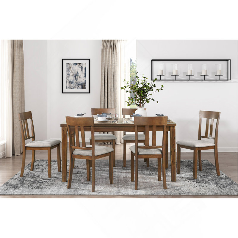 Ensemble de 7 pièces de table de salle à manger à finition cerise et 6 chaises d'appoint en tissu texturé de style transitionnel