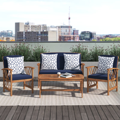 Calhoun Acacia 4 - Person Patio Conversation Set with Cushions