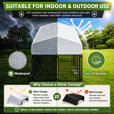 4x4x5FT Metal Yard Kennel With Door, Outdoor Dog Kennel With Roof