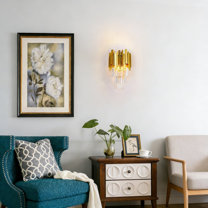 Applique murale moderne en cristal FRIXCHUR avec gouttes de cristal à 3 niveaux, lampe murale à DEL pour la chambre à coucher, la salle de bain, le salon, le couloir et l'escalier