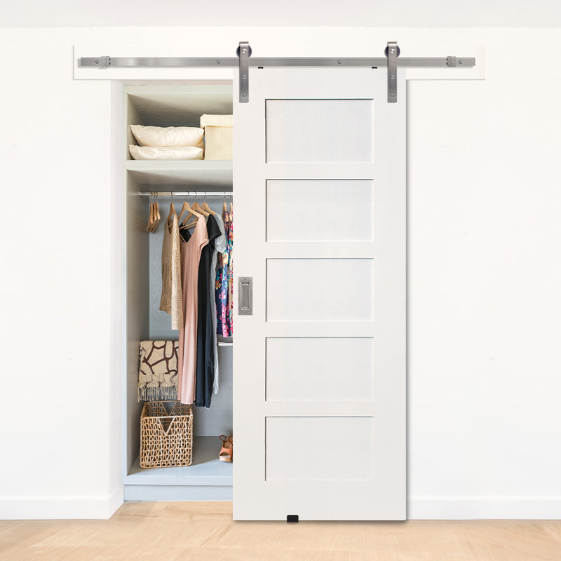 Porte de grange de style Shaker en panneau de bois manufacturé avec couche d'apprêt sans ensemble de quincaillerie d'installation