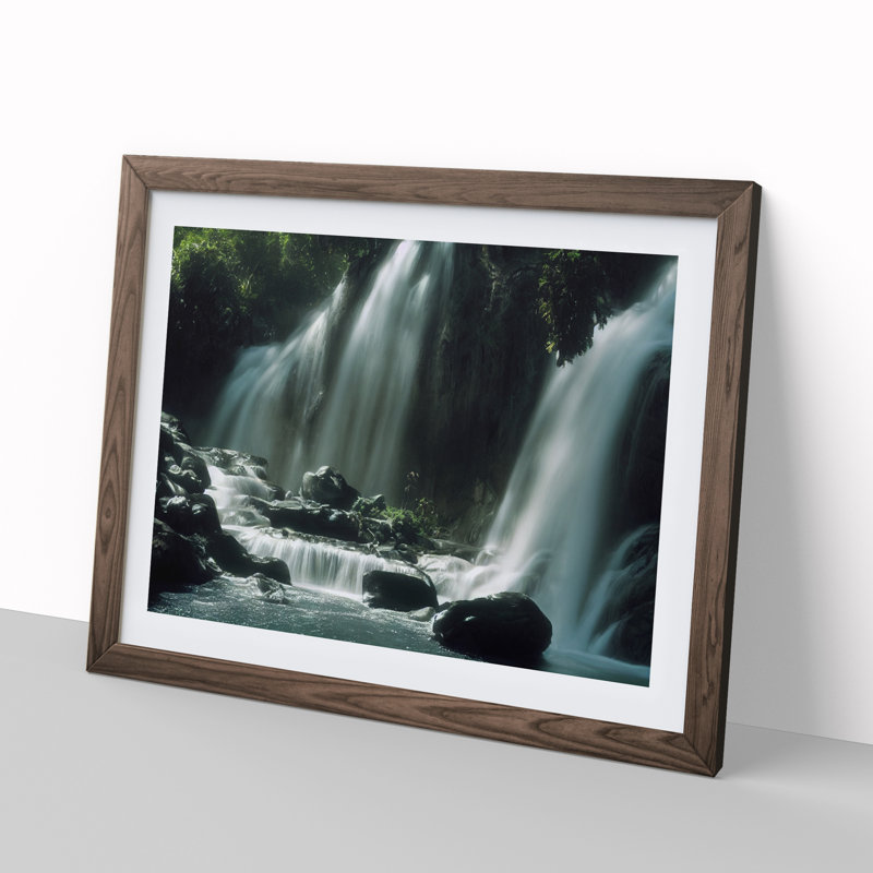 Striking Waterfall - Single Picture Frame Print, 46cm H x 64cm W x 2cm D, Walnut