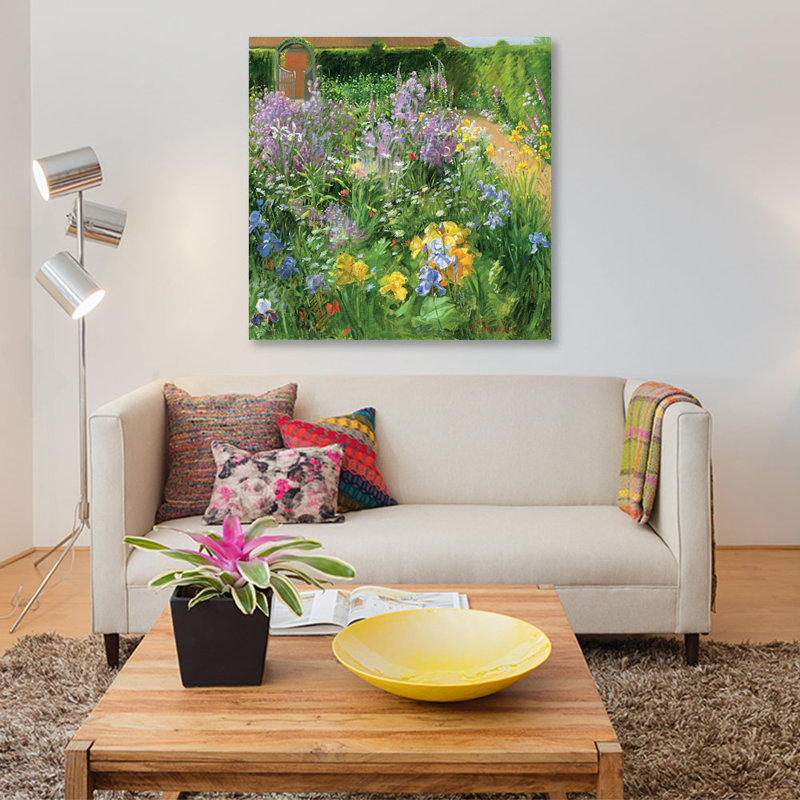 «Sweet Rocket, Foxgloves and Irises», reproduction sur toile, H 26 po x l 26 po x P 1,5 po, Toile tendue, Pas de tapis